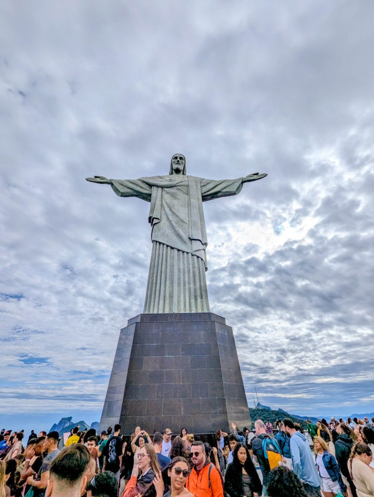 Christ the Redeemer Art Deco monument rising from the base pedestal atop Mount Corcovado