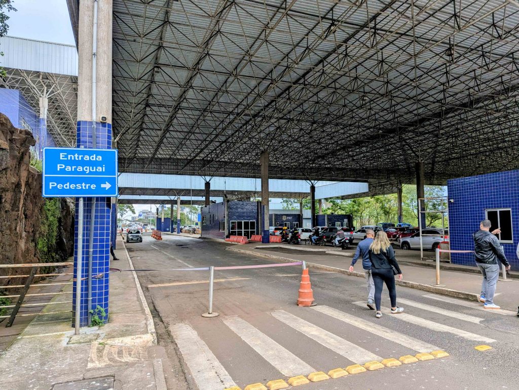 Pedestrian walkway across the Friendship Bridge connecting Brazil to Ciudad del Este in Paraguay