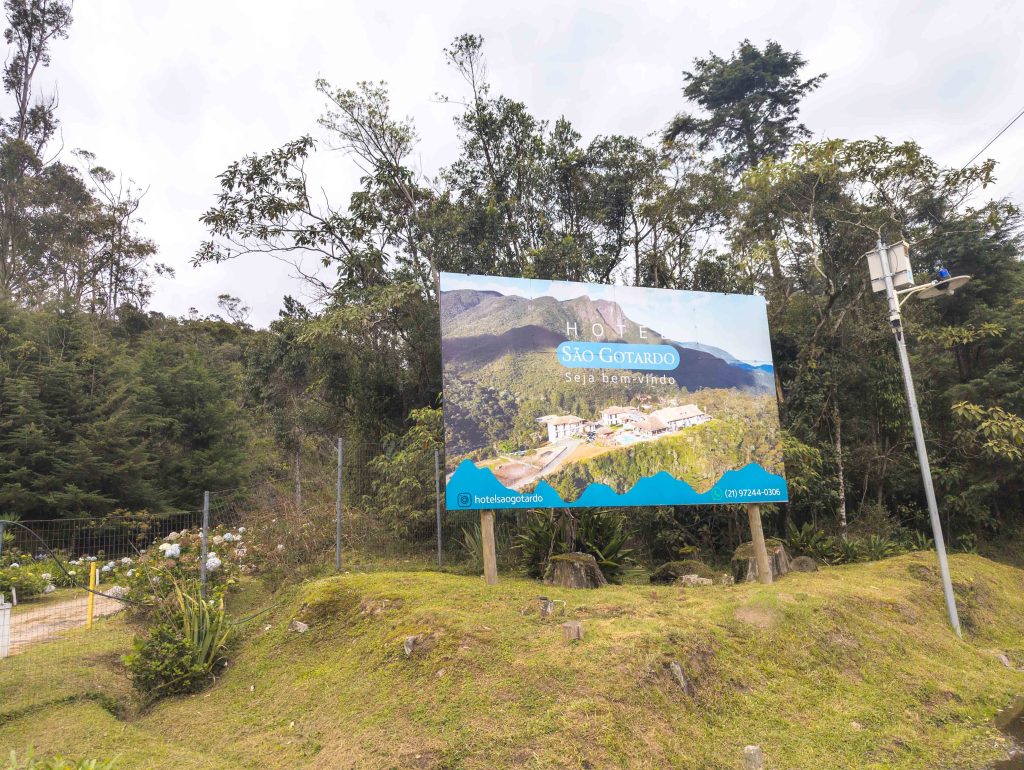Roadside billboard for Hotel Sao Gotardo situated along the Mantiqueira mountain pass